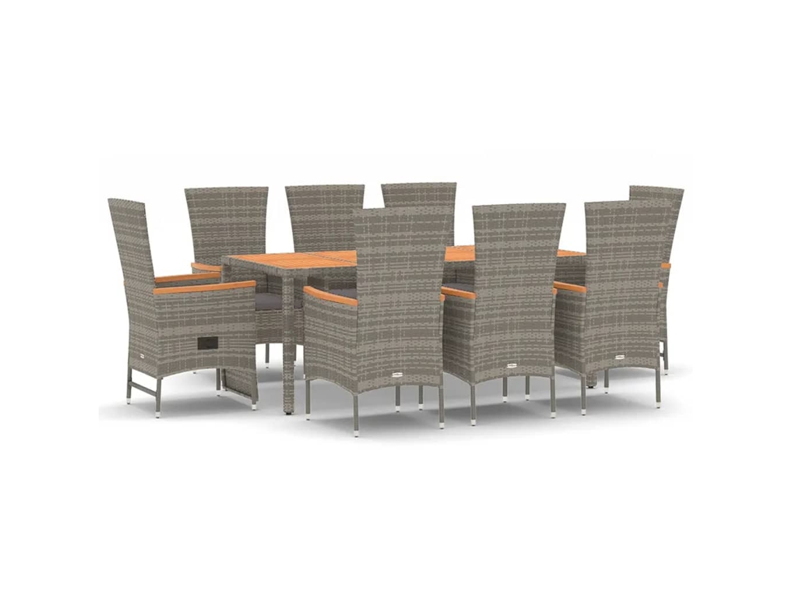 Maison Exclusive - 9 Pcs Conjunto De Jantar P/ Jardim C/ Almofadões Vime Pe Cinza