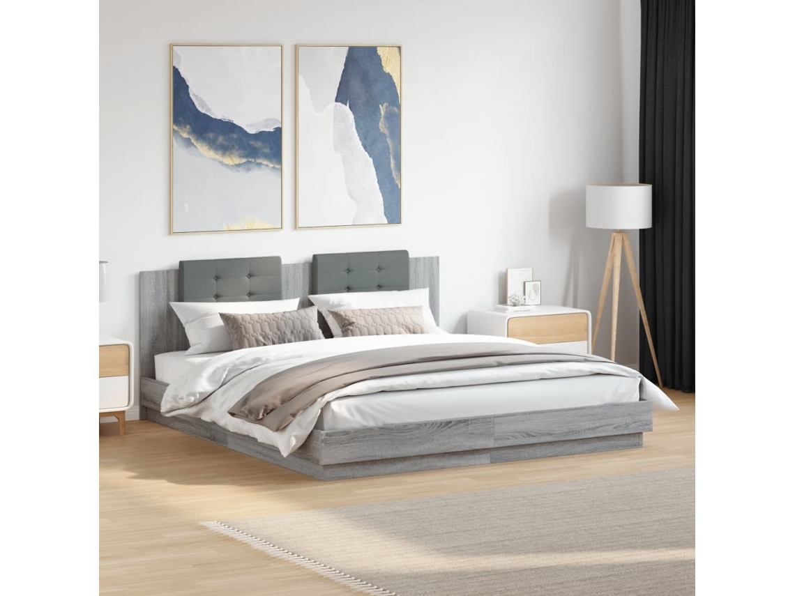 Vidaxl Estrutura De Cama C/ Cabeceira Derivados Madeira Cinza Sonoma