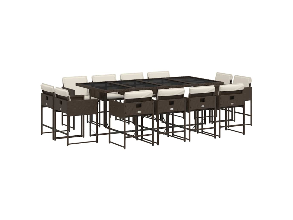 Conjunto de Jantar 13 Pcs para Jardim com Almofadões Vime Pe Castanho MAISON EXCLUSIVE (13 pcs)