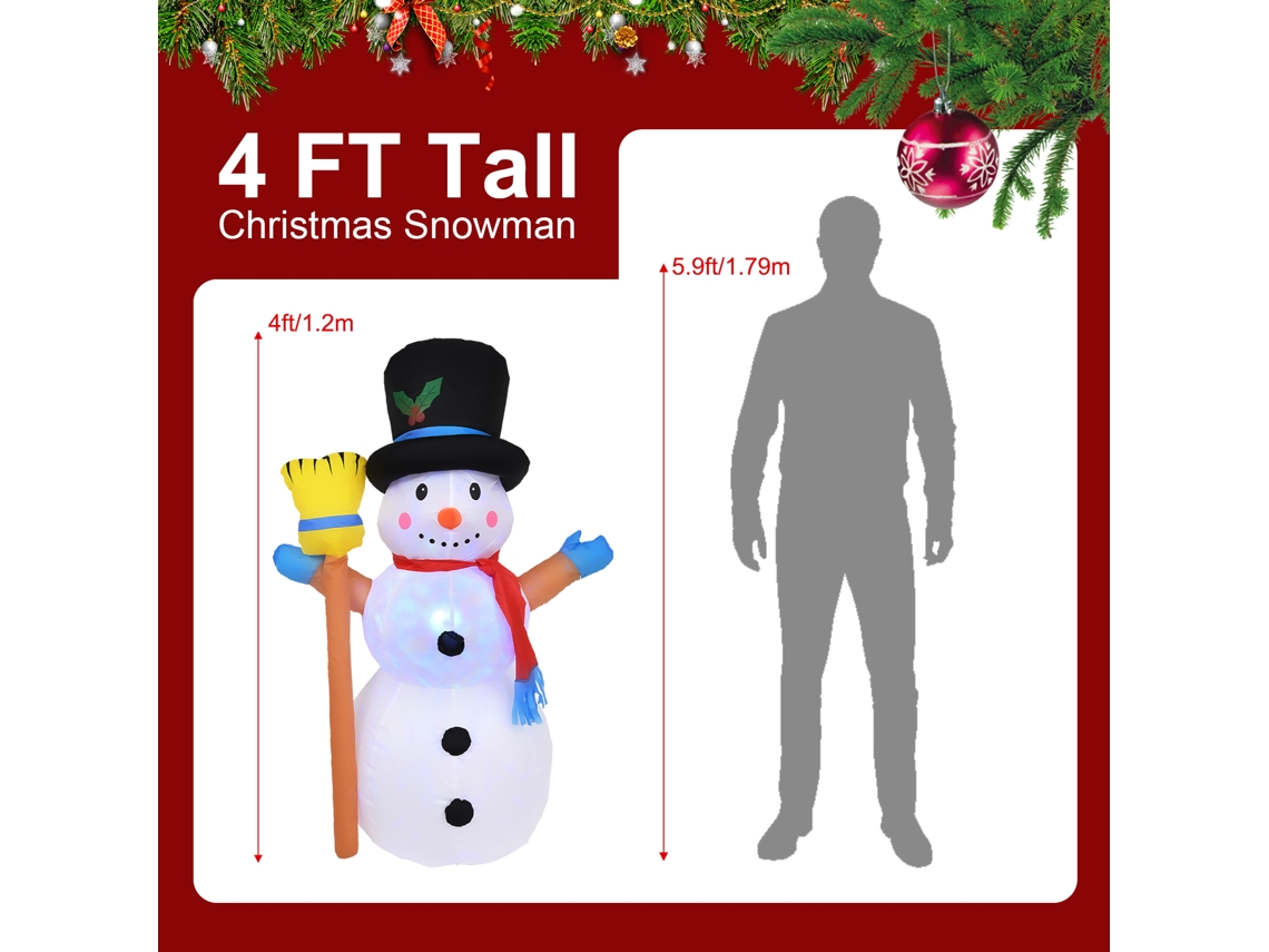 Decoração Inflável de Boneco de Neve 1,2m com Luzes Rotativas | S/MARCA