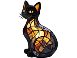 Abajur De Mesa Em Resina Com Formato Gato Vidro Colorido Da Série