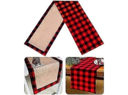 2026 mantel de Mesa Reversible Navideño Tela de Algodón Y Jute Cuadros Rojos Y Negros para Fiesta Cumpleaños Decoración Hogar