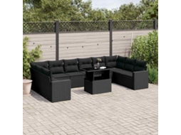 11 Pcs Conjunto Sofás De Jardim C/ Almofadões Vime Pe Preto Dkd Home Decor