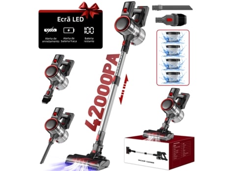 Aspirador de pó vertical sem fio 42000Pa 540AW, aspirador de pó multifuncional potente 6 em 1 com tela sensível ao toque LED, capacidade de 1,6 L, ideal para pelos de animais de estimação.