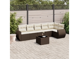 Vidaxl 7 Pcs Conjunto De Sofás Jardim C/ Almofadões Vime Pe Castanho