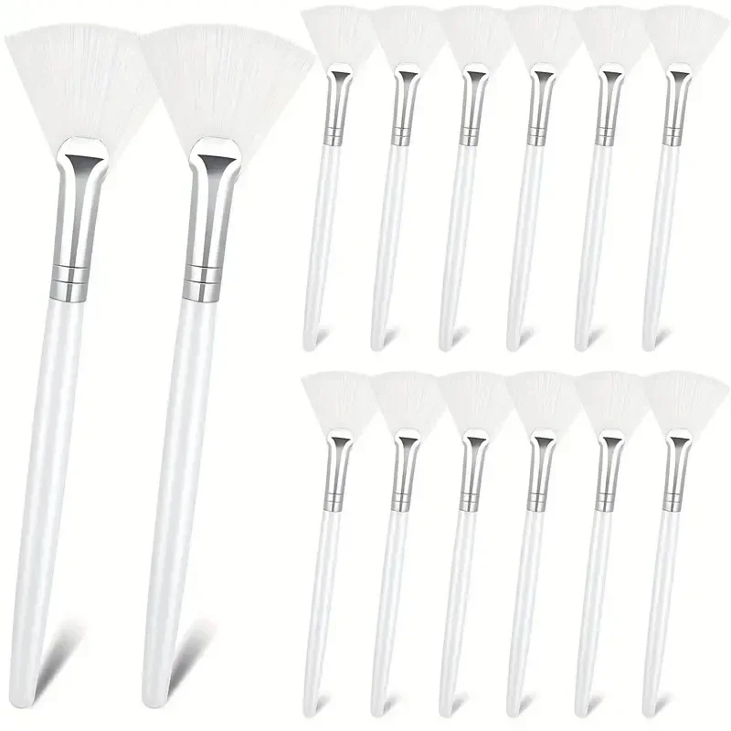 Pincel Facial Prático, Pincel em Formato de Leque, Aplicador de Máscara com Ponta Plana, Pincel de Máscara Macio e Portátil MDUG (branco, 12 Unidades)