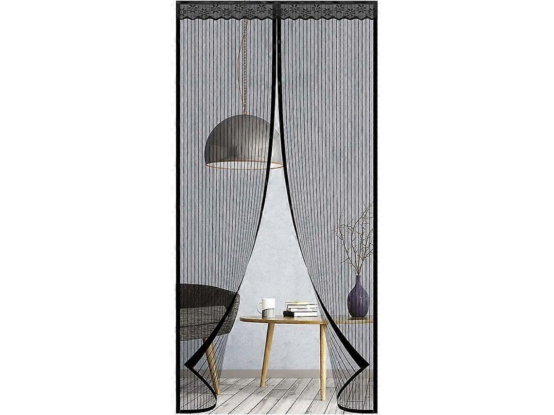 Mosquiteiro Rebe-malla para portas 90x210 cm, resistente, para portas de pátio, com ímãs potentes e velcro, preto.