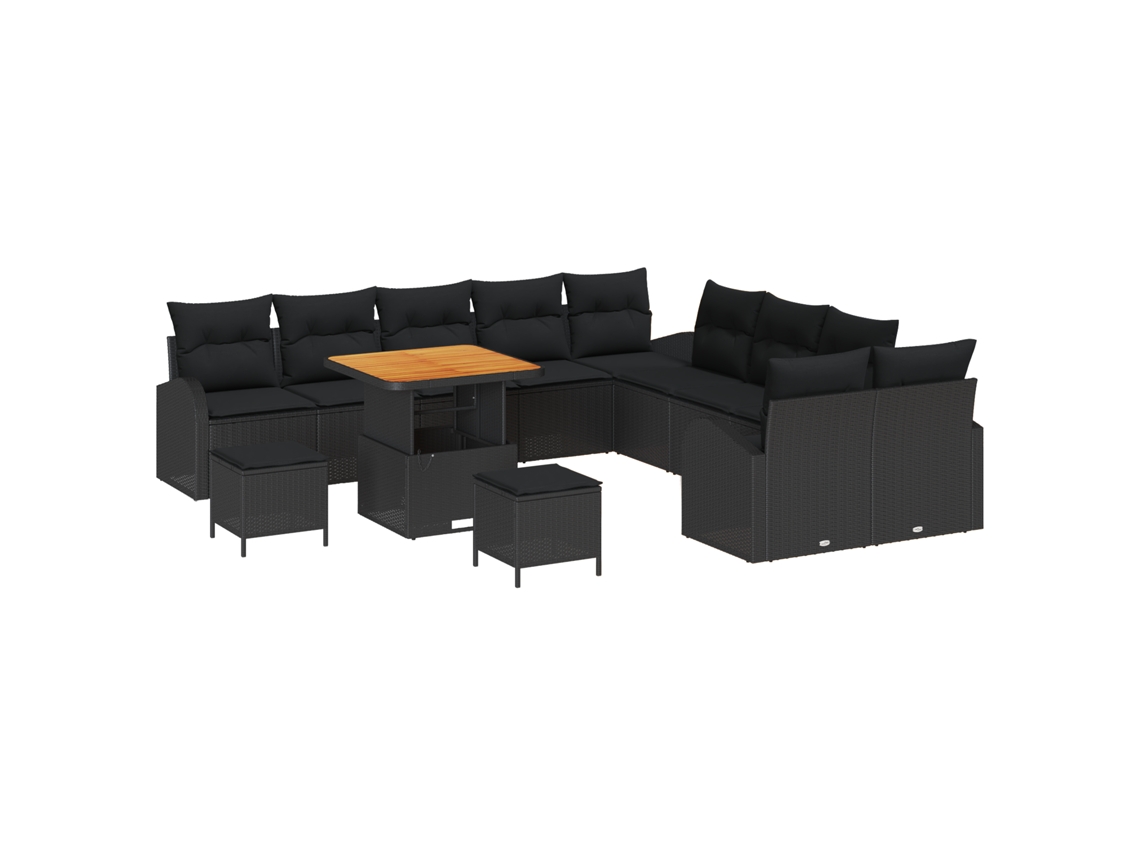 Conjunto 13 Conjunto De Sofá De Jardim Vidaxl Preto Vime Pe (289 X 289 X 85 Cm)