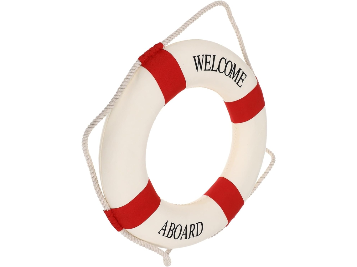 Decoração de parede Lifebuoy em espuma e algodão, 35 cm, vermelha, para casa em estilo mediterrâneo.