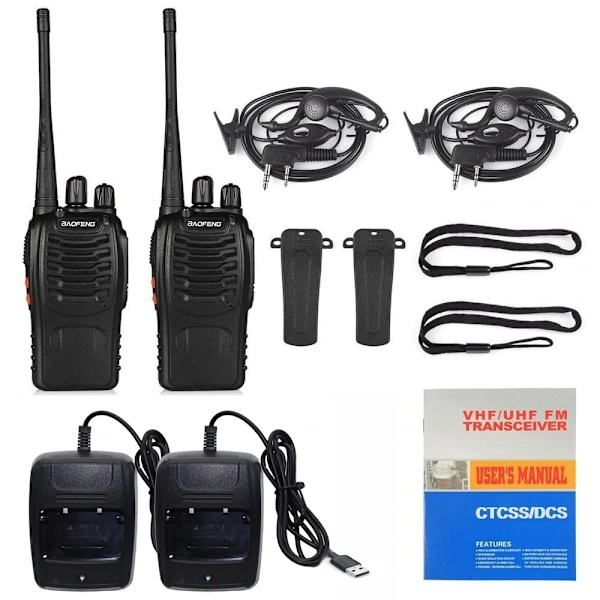 Pacote com 2 Walkie talkies UHF Bf 888 S V2 com Lanterna AQUAFORGE