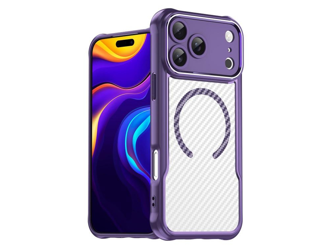 Capa Transparente Para Iphone 17 Pro Max - Textura De Fibra De Carbono - Magsafe