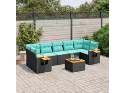 Vidaxl 8 Pcs Conjunto De Sofás P/ Jardim C/ Almofadões Vime Pe Preto