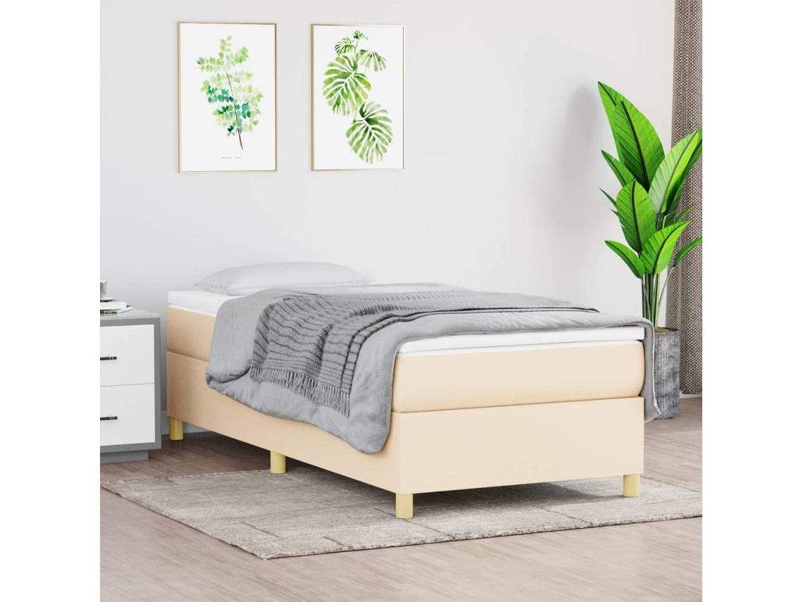 Cama Com Molas/colchão 90x190 Cm Tecido Cor Creme