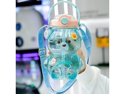 Garrafa de água Rebe em formato de urso, 1 litro, com canudo e alça, portátil e fofa para meninas adolescentes.