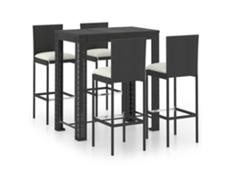 Conjunto de Bar 5 Pcs para Exterior com Almofadões Vime Pe Preto MAISON EXCLUSIVE
