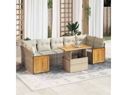 Vidaxl 8 Pcs Conjunto Sofás Jardim Com Almofadões Vime Pe/acácia Bege