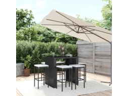 Vidaxl 7 Pcs Conjunto De Bar Para Jardim C/ Almofadões Vime Pe Preto