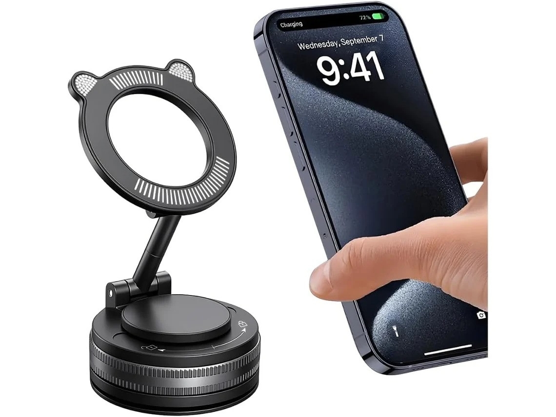 Suporte De Celular Para Carro Com Sucção Magnética A Vácuo, Suporte Dobrável Ajustável De 360° Com Pegada Forte (preto)