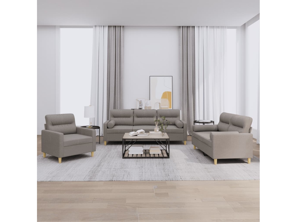 Vidaxl 3 Pcs Conjunto De Sofás Com Almofadas Tecido Cinza-acastanhado
