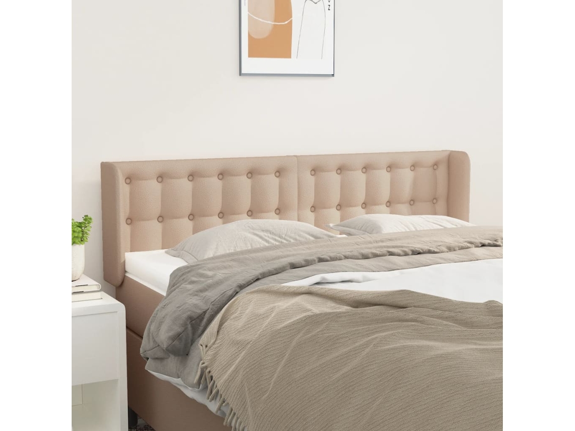 Vidaxl Cabeceira Cama Abas Couro Artificial 147x16x78/88 Cm Cappuccino