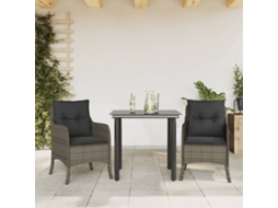 Vidaxl 3 Pcs Conjunto De Jantar P/ Jardim C/ Almofadões Vime Pe Cinza
