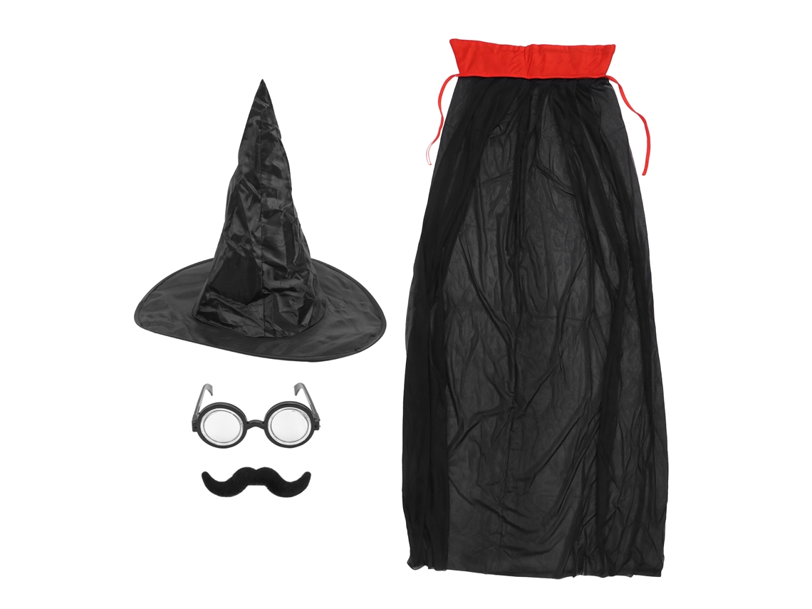 Trajes De Feiticeiro Chapéu Preto, Óculos, Bigode Falso E Capa Para Festas Vante
