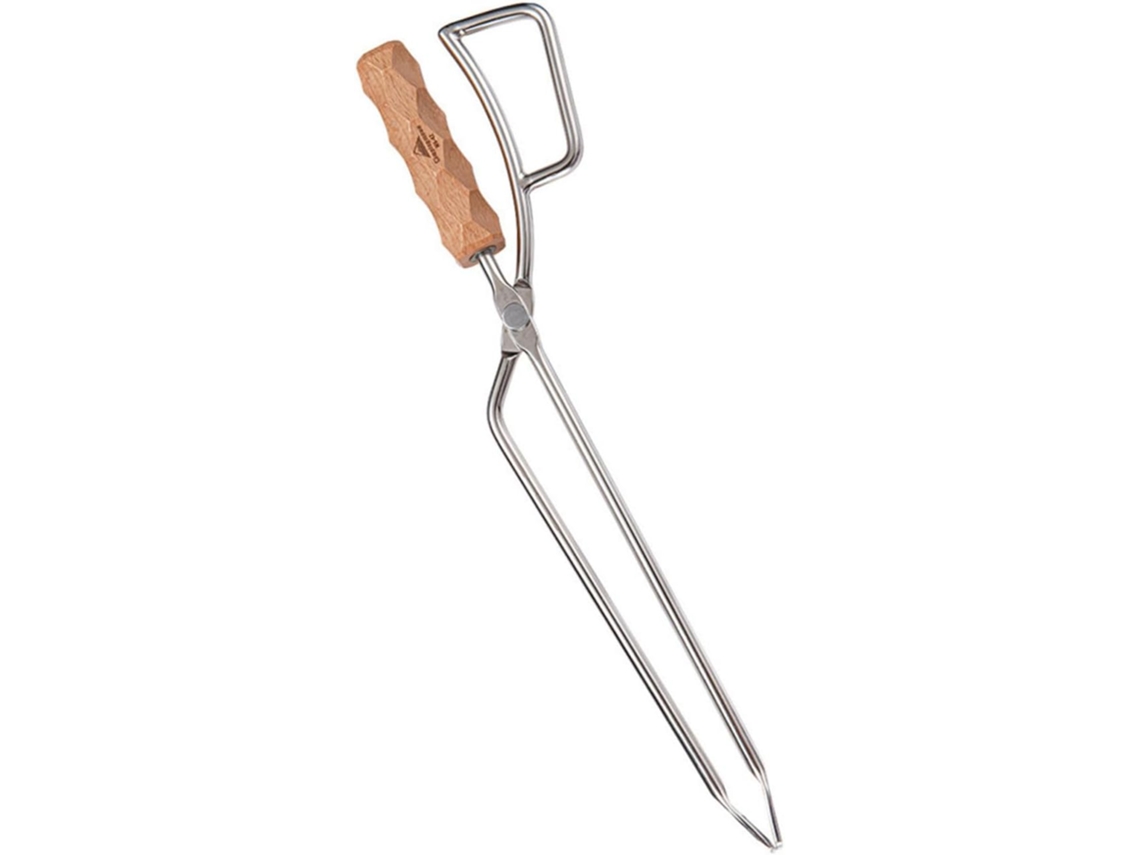 Pinça Para Carvão, Utensílio Para Churrasco Em Aço Inoxidável Com Cabo De Madeira Faia, Prática E Resistente A Altas