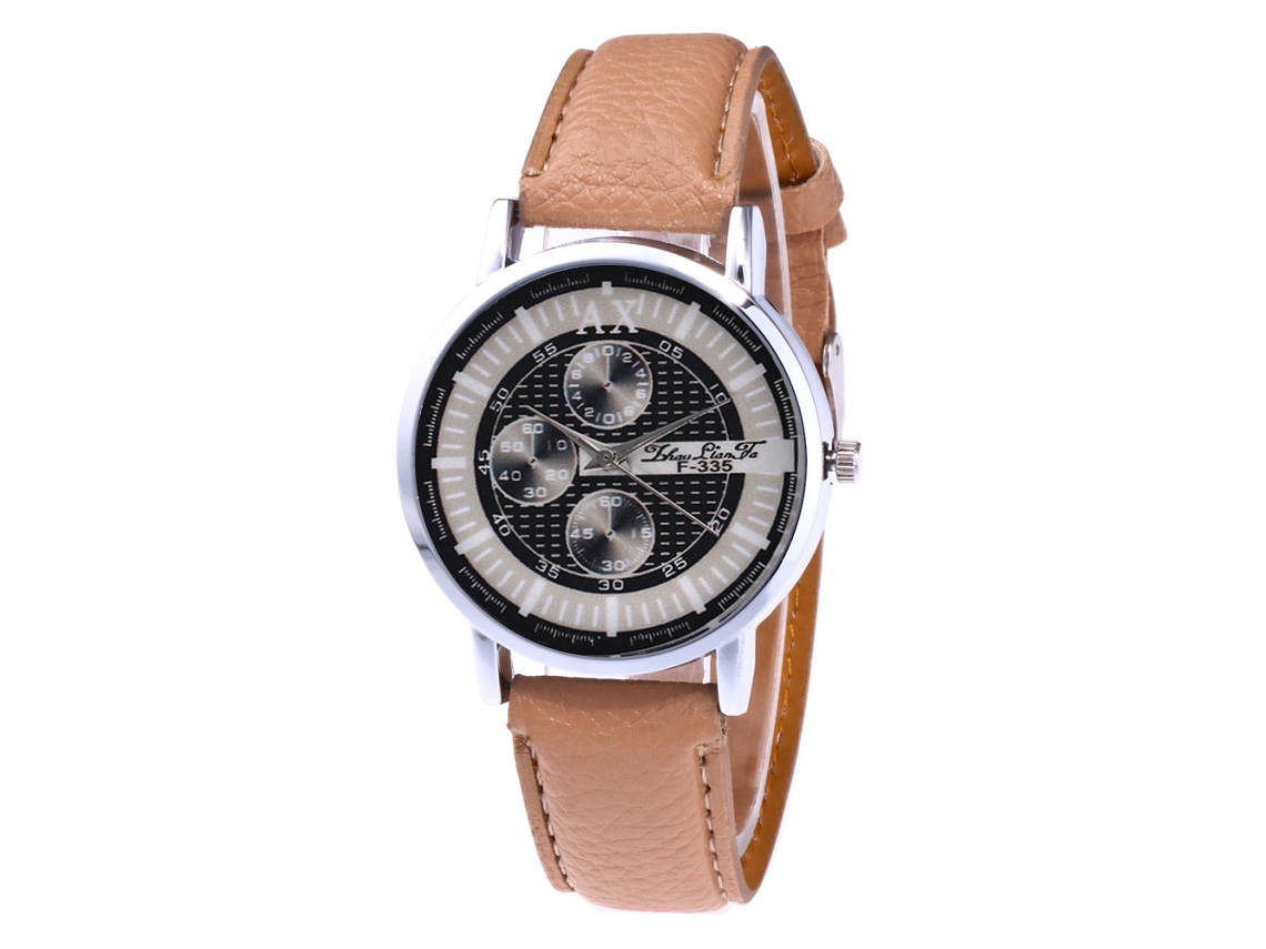 Reloj De Pulsera Para Hombre Quartz De Cuero Pu Color Beige Amarillo