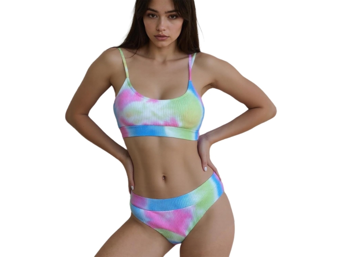 Biquíni SFUSHOS cintura alta, push up, estampa tingida