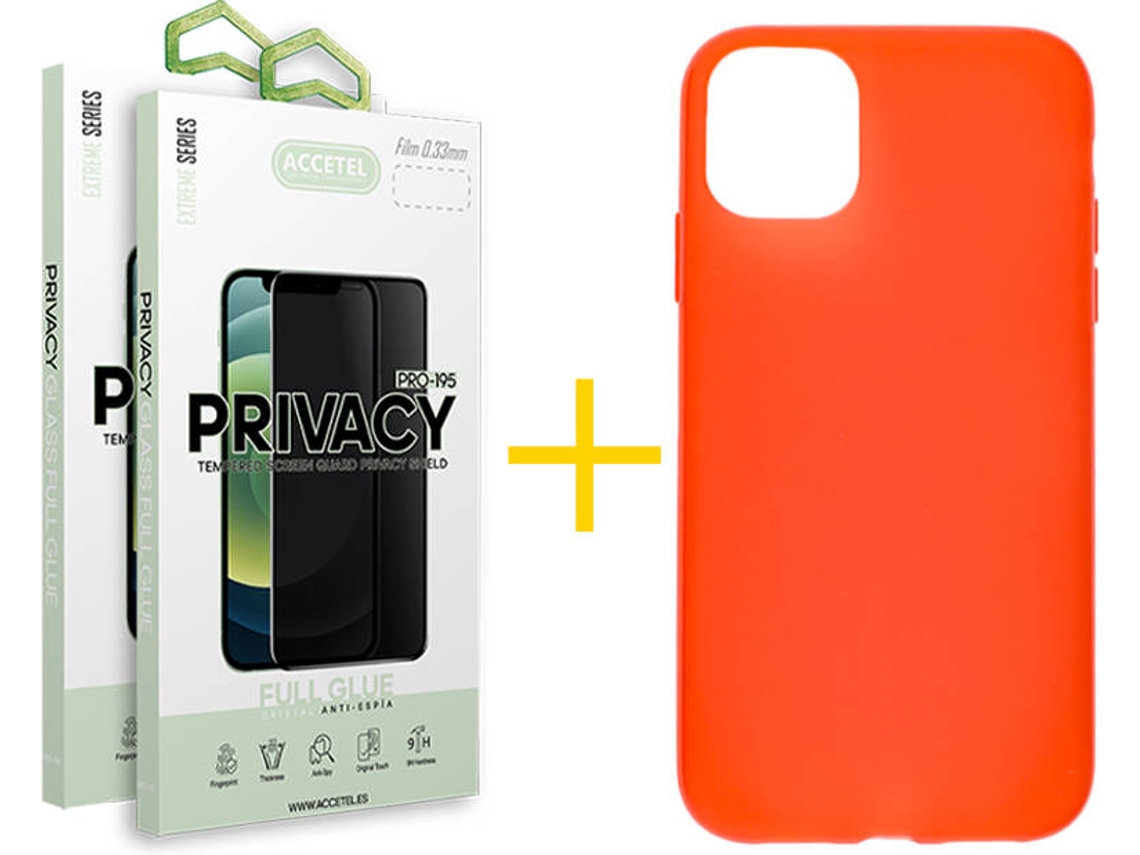 Kit Capa + Película 2X Anti-Spy iPhone 12 Pro Max Accetel Silicone Vermelho