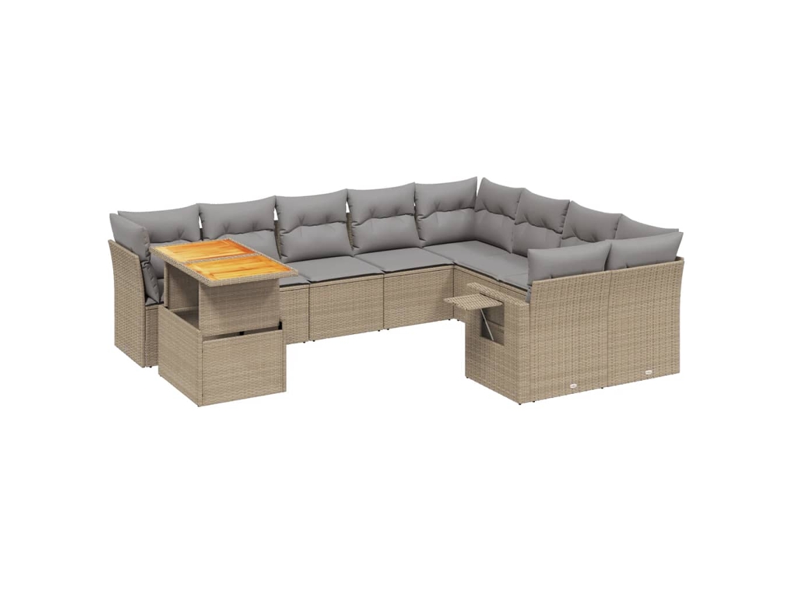 Conjunto de 10 Sofás para Jardim com Almofadões Vime Pe Bege MAISON EXCLUSIVE
