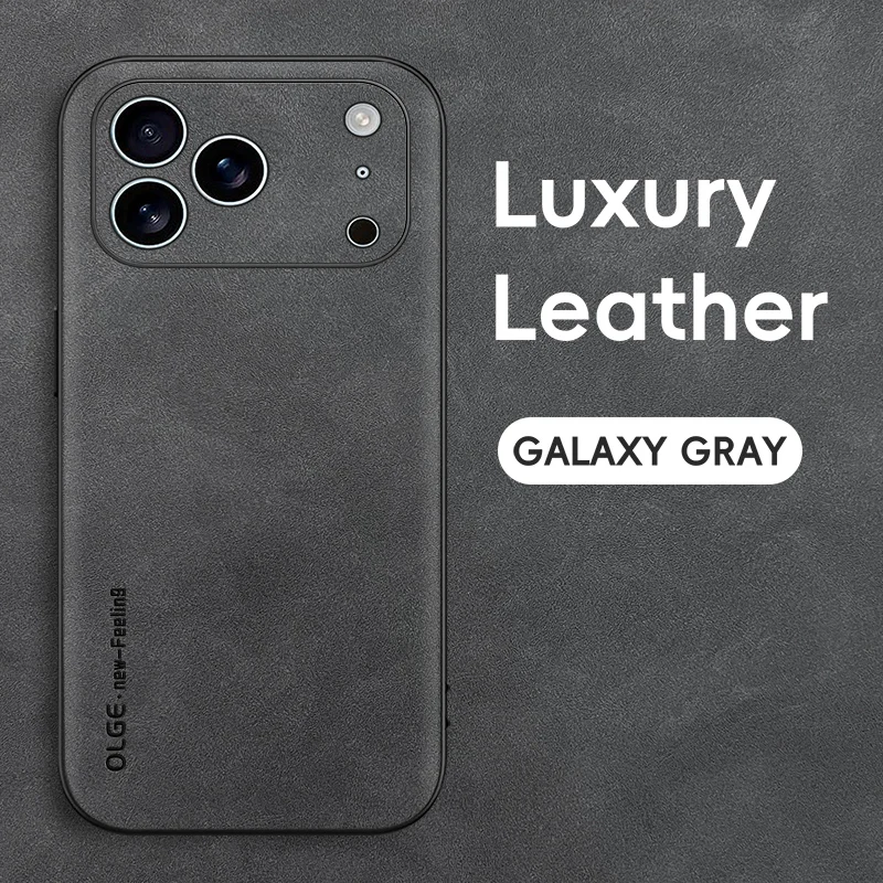 Capa Para Iphone (cinza, Iphone 14) Em Couro Genuíno De Ovelha Resistente A Impactos.