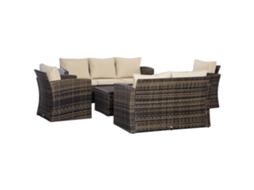 Conjunto de Jardim Vime 6 Peças S/MARCA (sofá 2 e 3 Lugares, 2 Cadeiras, 2 Mesas, Almofadas, Caqui)