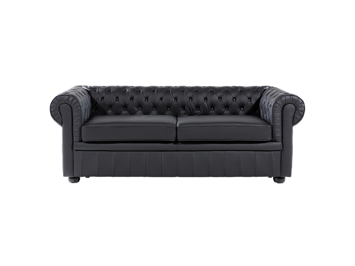 Sofá De 3 Lugares Beliani Chesterfield De Pele Preto 196x75x70