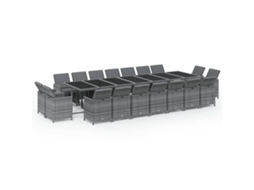 Maison Exclusive - 19 Pcs Conjunto Jantar P/ Jardim C/ Almofadões Vime Pe Cinzento
