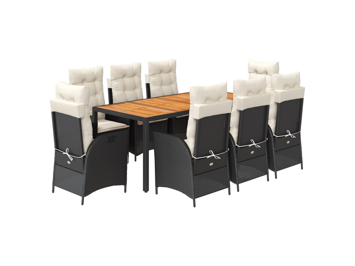 Conjunto de 9 Jantar para Jardim com Almofadões Vime Pe Preto MAISON EXCLUSIVE