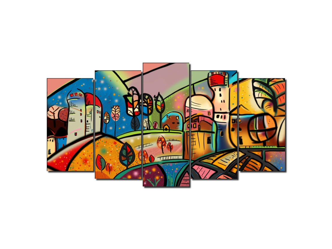 Quadro Moderno DEKOART Arte Abstrata, Moderna, Naïf, Casas (150x80 cm)