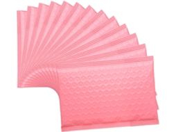 Pacote com 50 envelopes de bolha rosa resistentes a rasgos em PE para distanciamento postal, informações sobre acessórios.