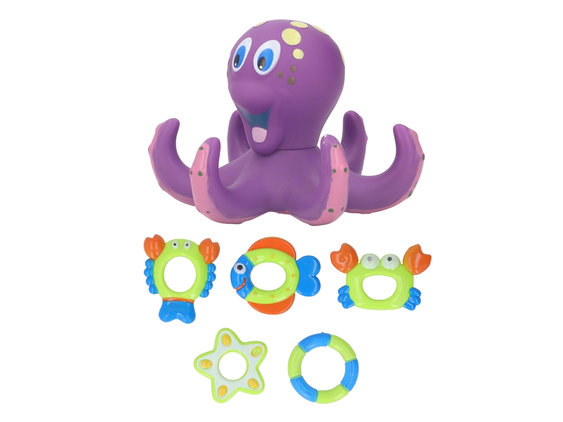 Primerox brinquedo de Banho Polvo Bebê Educacional Interativo com 5 Anéis Flutuante para Piscina