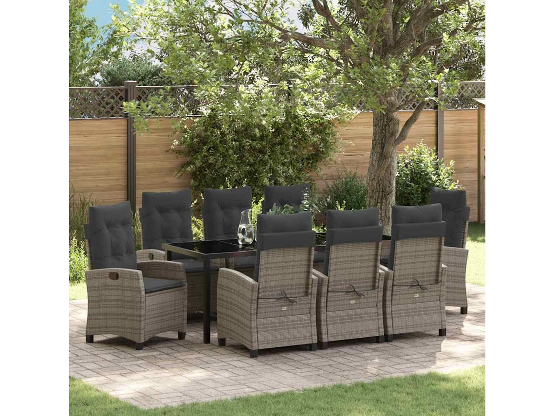 Vidaxl Conjunto de Jantar para Jardim 9 Pcs Cinzeto Vime Pe