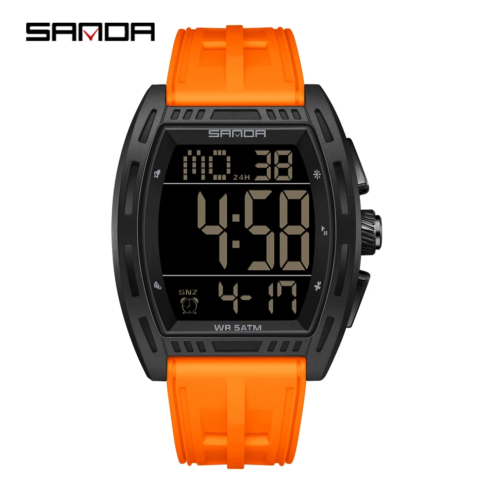 Relógio Eletrônico Masculino Moderno (laranja) Com Funções De Pulso.