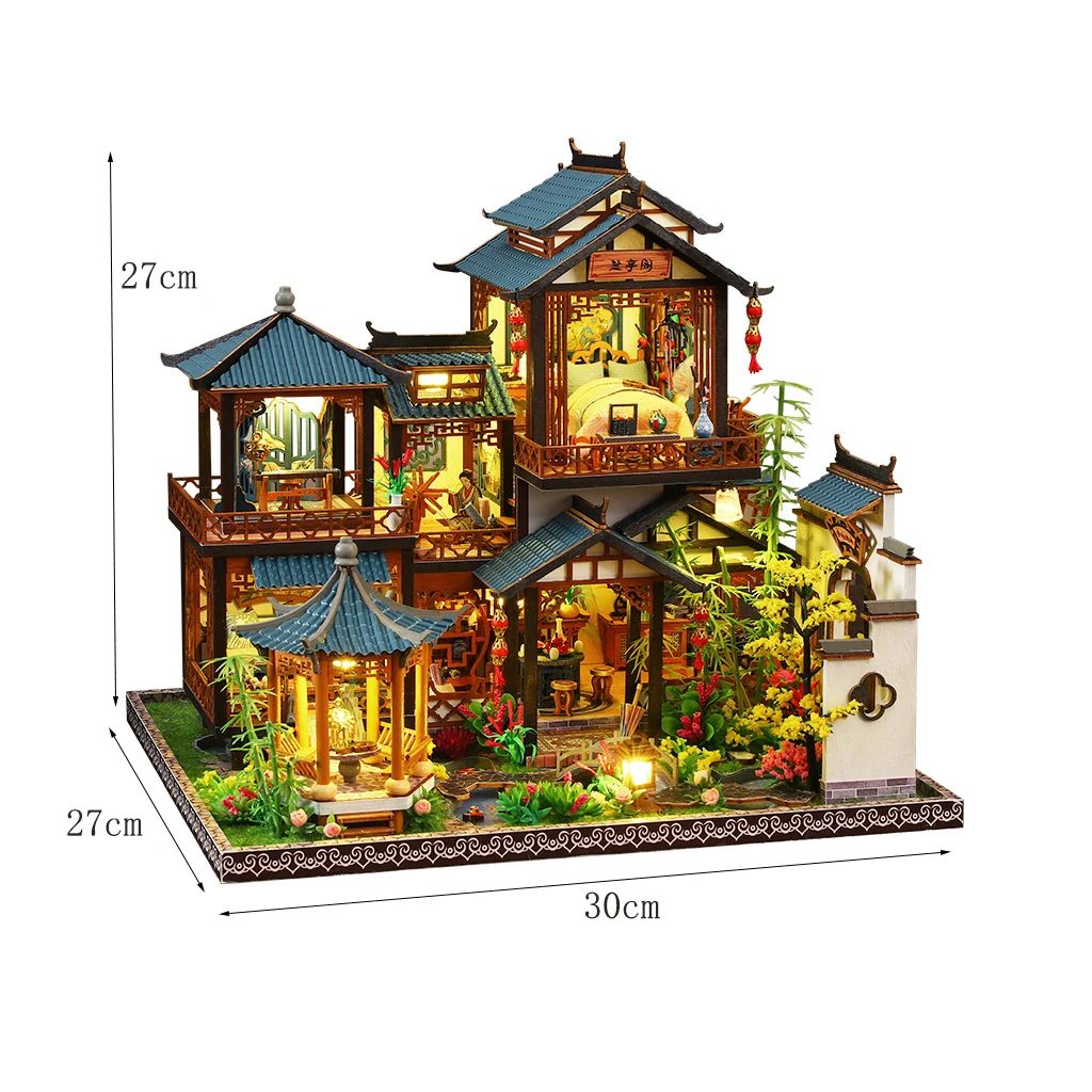 Kit para Montar Casa de Bonecas Grande de Madeira, Conjunto Completo de Mini Móveis. MDUG