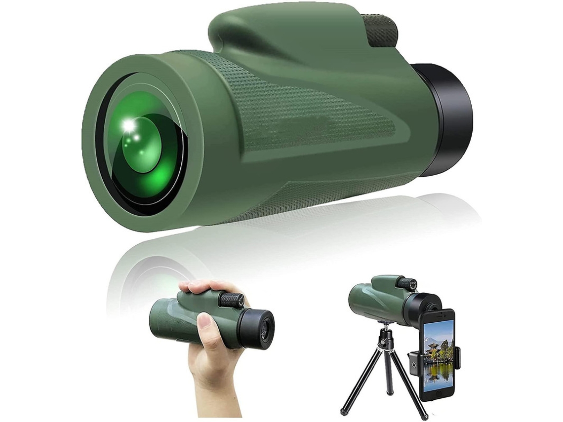 Telescópio Monocular 12x50 Hd Bak4 Prisma Lentes Fmc Claras Brilhantes Ip68 Suporte Smartphone Tripé Caminhadas Caça Turismo Observação Verde Bestvite