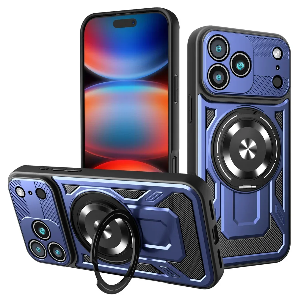 (azul, Iphone 12 Pro) Capa Para Celular Com Suporte De Anel Metálico Giratório 360°, Capa Protetora Magnética Para Carro