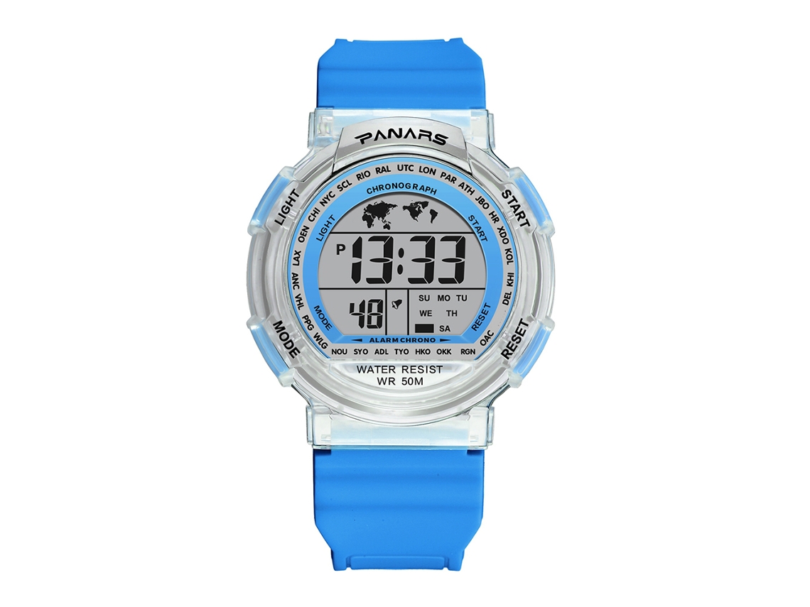 Relógio Digital Eletrônico Parnars Pulseira de Plástico para Estudantes Azul