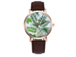 Relógio de Pulso Feminino Zhoulianfa com Pulseira de Pu e Padrão de Folha (marrom)