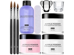 Kit de Pó Acrílico Rebe para Unhas com Líquido e Pincel - Ferramentas de Manicure para Alongamento e Decoração de Unhas