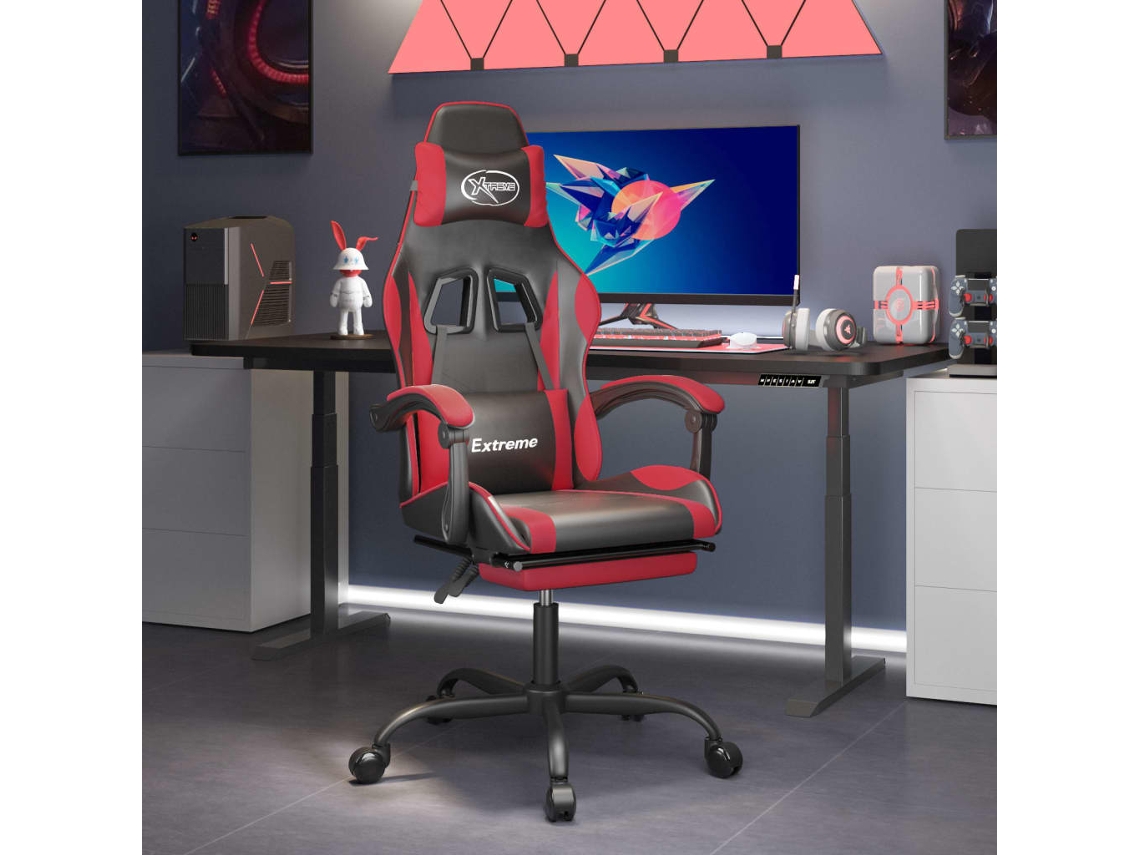 Vidaxl Cadeira Gaming Giratória C/ Apoio Couro Artific. Preto/vermelho