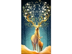 Pintura Diamante Fácil Animal Ciervo Lienzo Resina Diamante Redondo Completo Decoración Para El Hogar Regalo