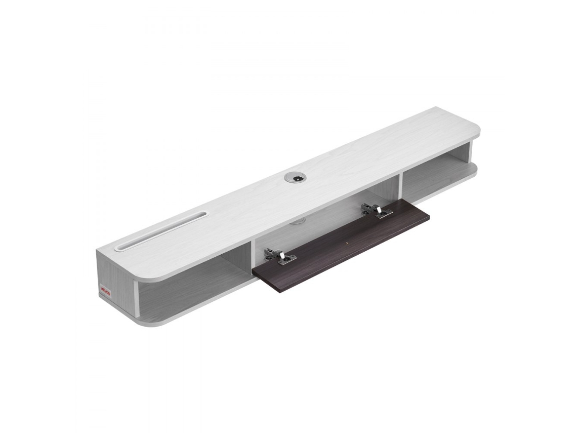 Conjunto De Móveis Para Tv Suspensa, Armário E Estante Flutuante 180 Cm Branco Com Passagem Para Cabos Tekmaquinas